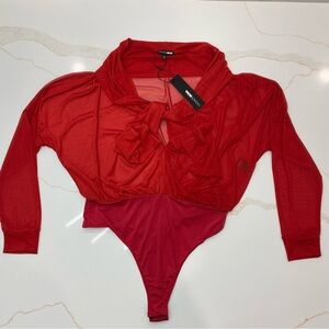 Fashion Nova Vibrant Red Mesh Women’s Bodysuit Size 1X.